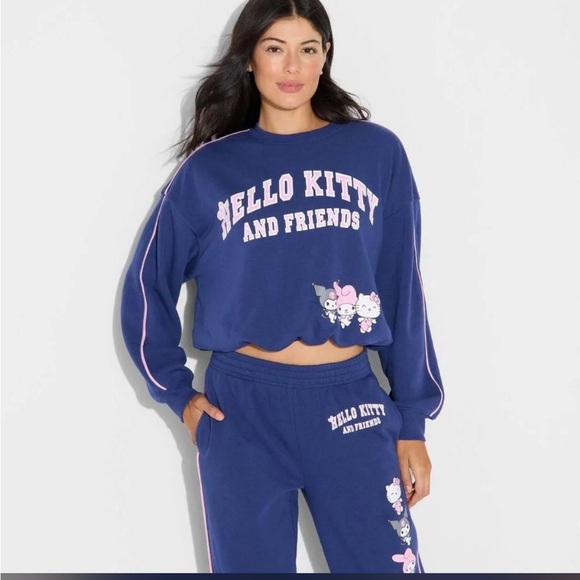 Hello Kitty Tops - Hello Kitty & Friends Bubble Hem Graphic Sweatshirt - Navy Blue